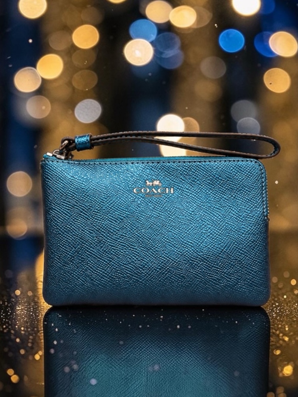 COACH NWT- Teal Blue Textured Wristlet